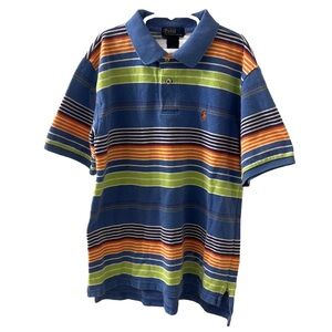 Polo Ralph Lauren Boys Cotton Striped Blue Green Orange Polo Shirt M (12-14)